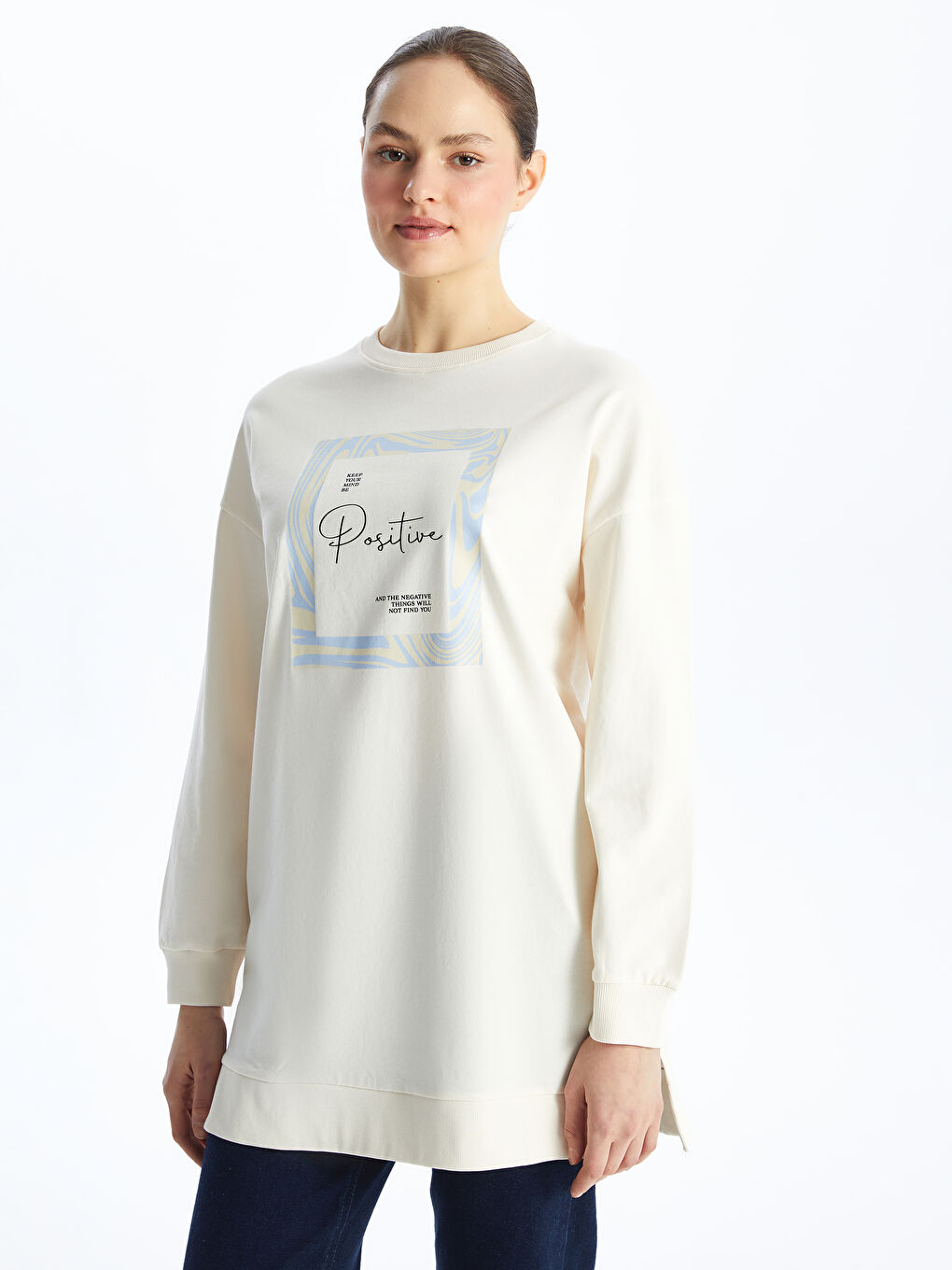 Tunique Sweatshirt Imprimée à Col Rond pour Femmes