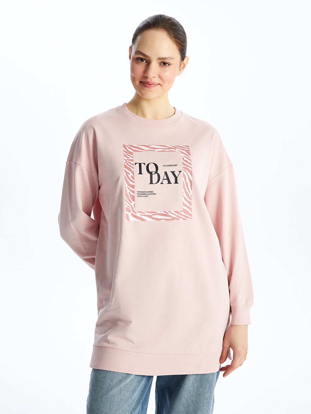 Crew Neck Printed Women's Sweatshirt Tunic -S49400Z8-G3G