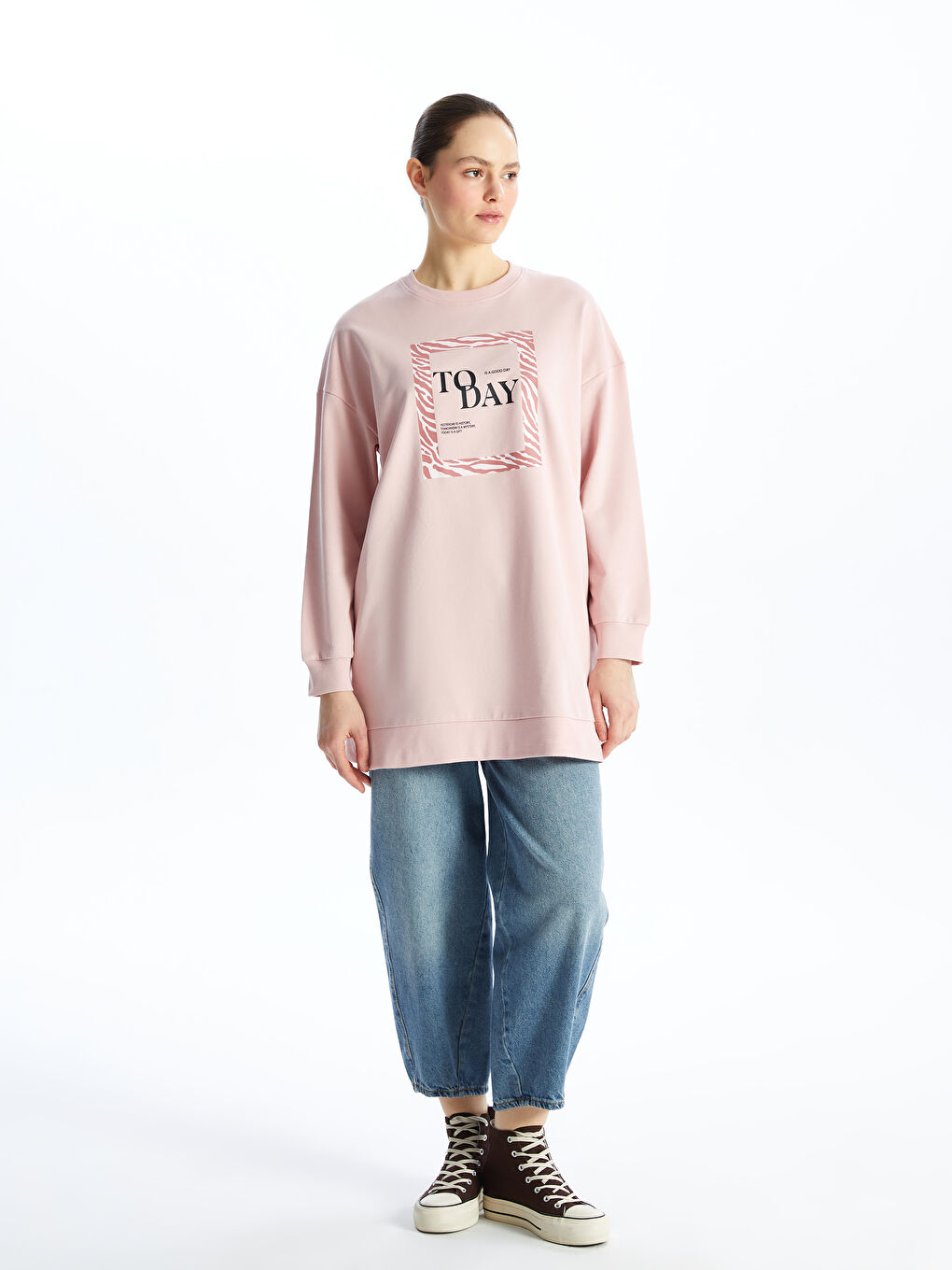 Crew Neck Printed Women's Sweatshirt Tunic -S49400Z8-G3G
