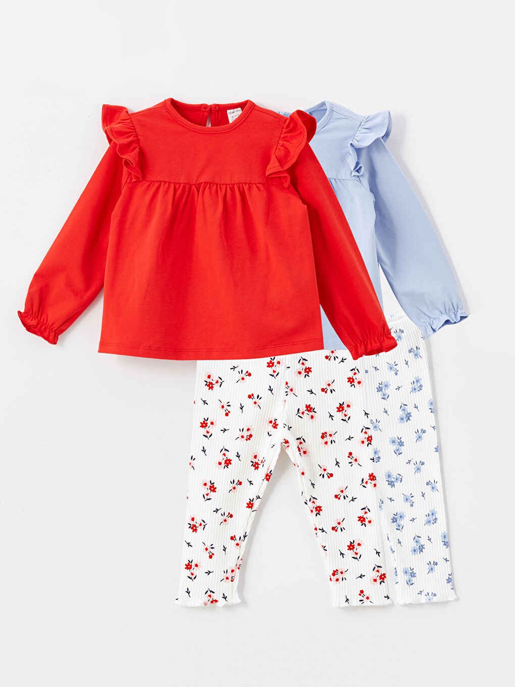 Mavi Bisiklet Yaka Uzun Kollu Kız Bebek Bluz Tayt Takımı 2'li