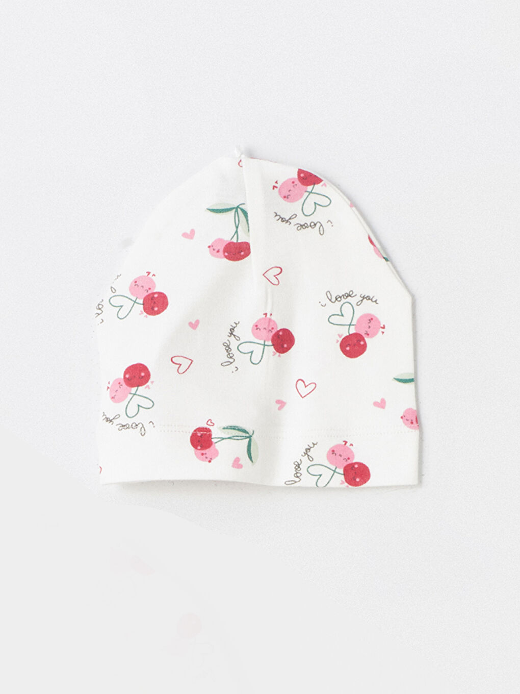 Ekru Kiraz Baskılı Kız Bebek Bere