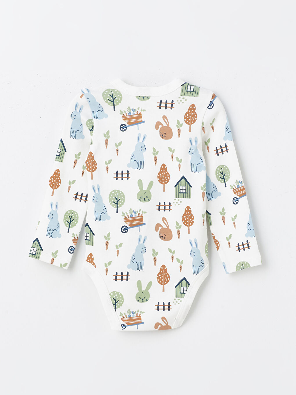 Ekru Zarf Yaka Uzun Kollu Baskılı Erkek Bebek Çıtçıtlı Body-1