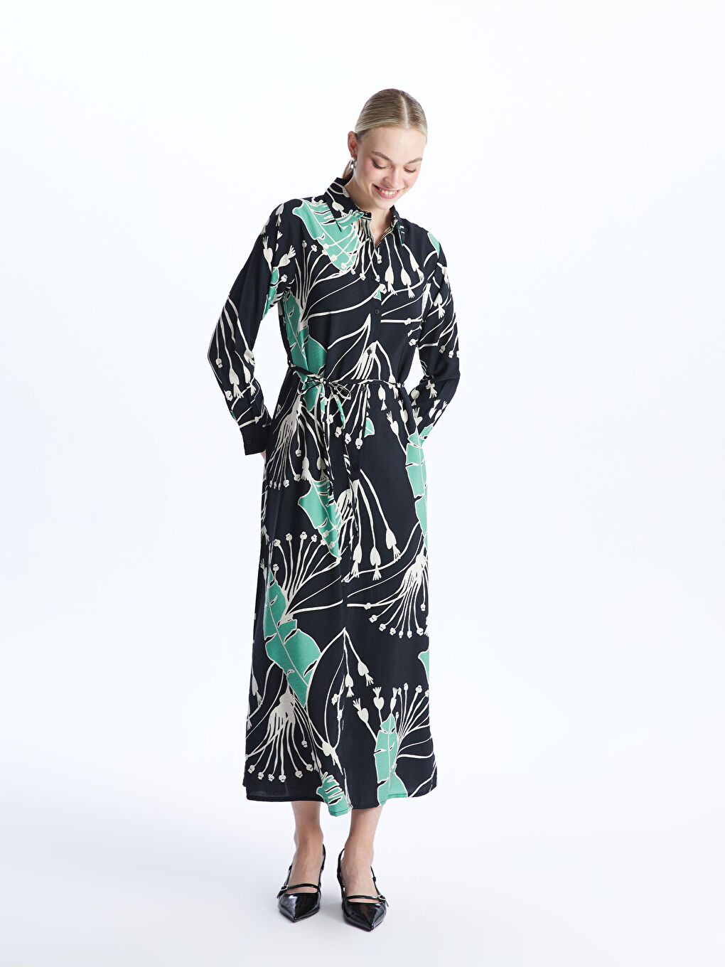 LCWAIKIKI Classic Floral Long Sleeve Women's Shirt Dress -S49547Z8-LQJ