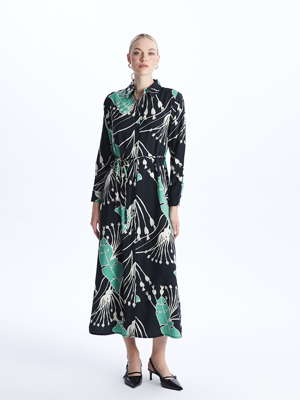 LCWAIKIKI Classic Floral Long Sleeve Women's Shirt Dress -S49547Z8-LQJ
