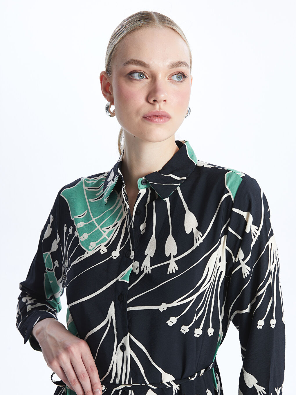 LCWAIKIKI Classic Floral Long Sleeve Women's Shirt Dress -S49547Z8-LQJ