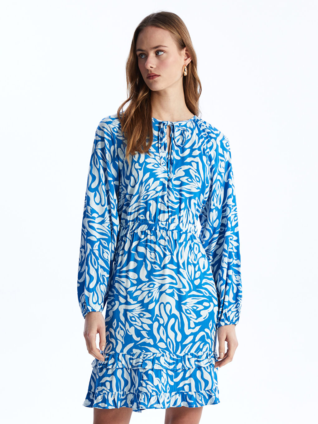 LCW Vision Tie Neck Patterned Long Sleeve Women's Dress -S49559Z8-LQQ