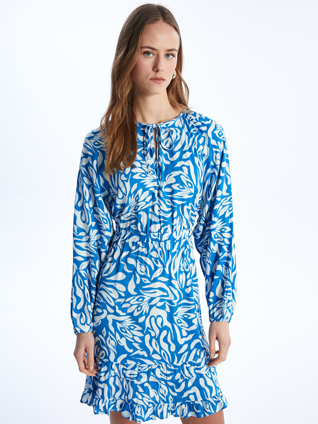 LCW Vision Tie Neck Patterned Long Sleeve Women's Dress -S49559Z8-LQQ