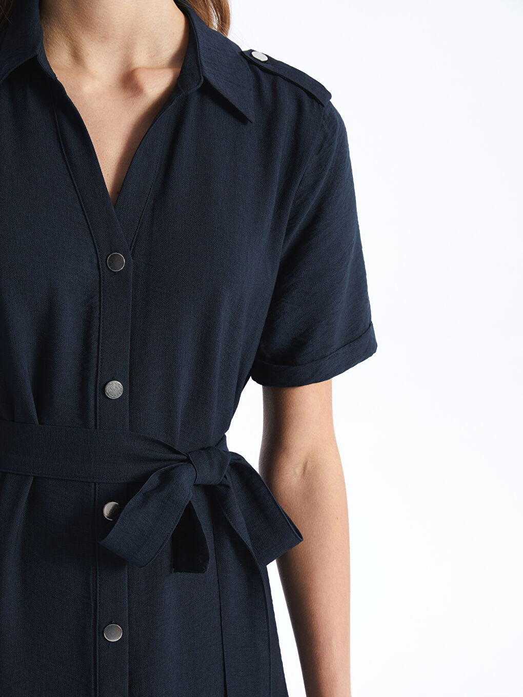 Robe Chemise Unie à Manches Courtes pour Femmes-3