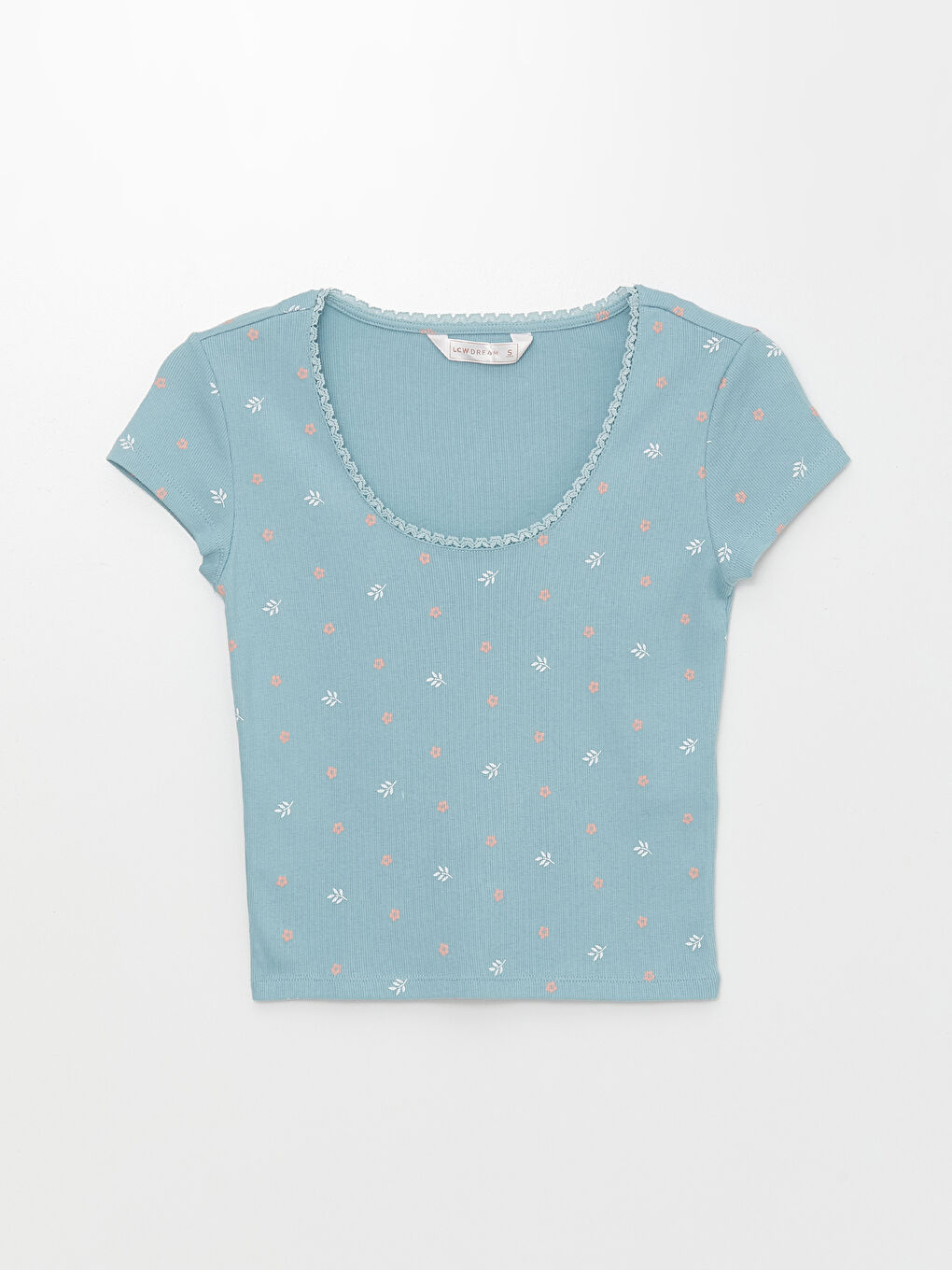 LCW DREAM Mavi U Yaka Çiçekli Kadın Pijama Üst