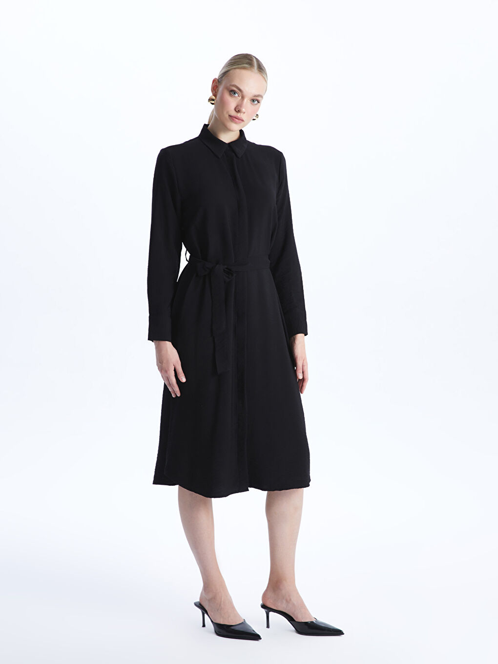 Plain Long Sleeve Women's Shirt Dress -S49617Z8-CVL