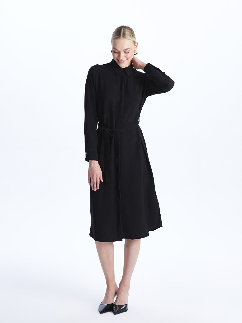 Plain Long Sleeve Women's Shirt Dress -S49617Z8-CVL