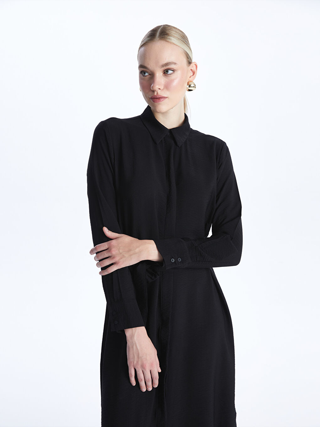 Plain Long Sleeve Women's Shirt Dress -S49617Z8-CVL