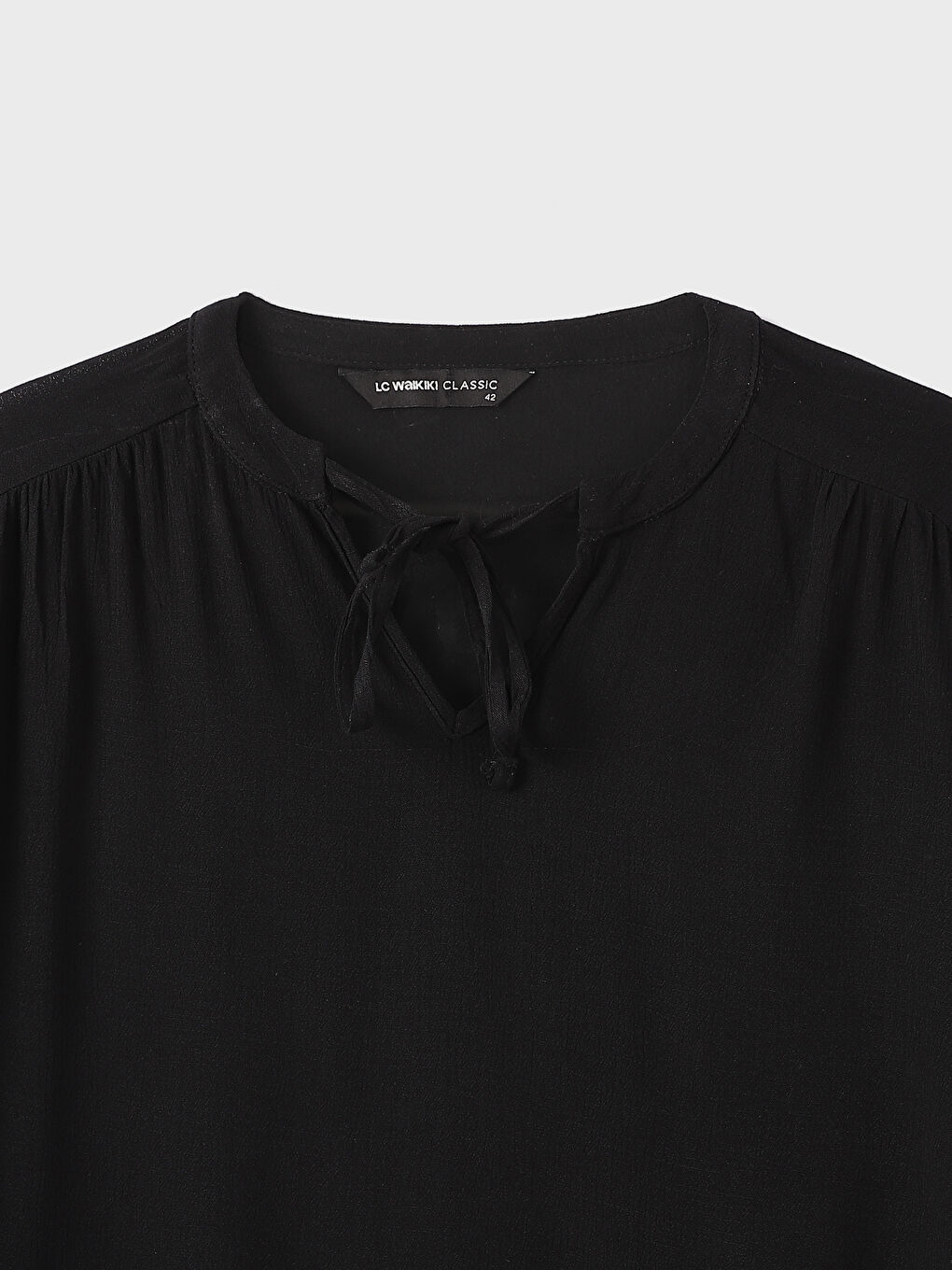 Tie Neck Plain Long Sleeve Women's Blouse-3