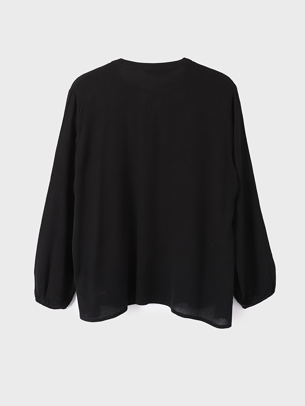 Tie Neck Plain Long Sleeve Women's Blouse-1