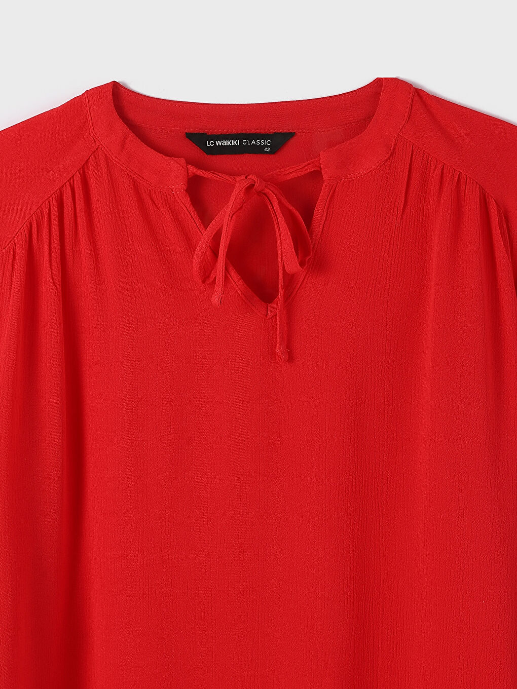 Tie Neck Plain Long Sleeve Women's Blouse-2