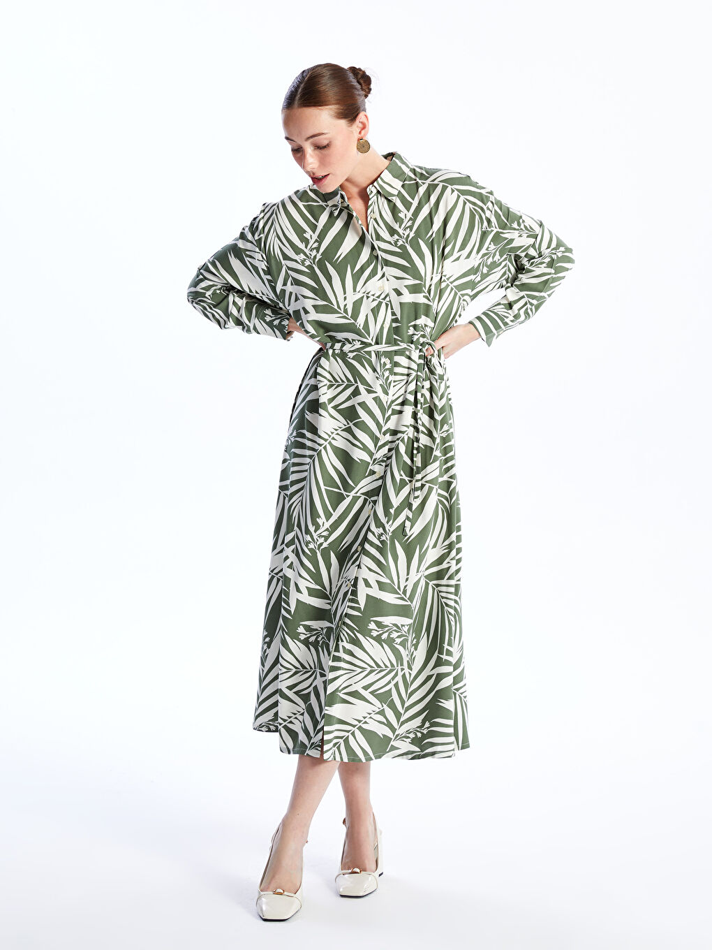 Robe Chemise à Motifs à Manches Longues pour Femmes