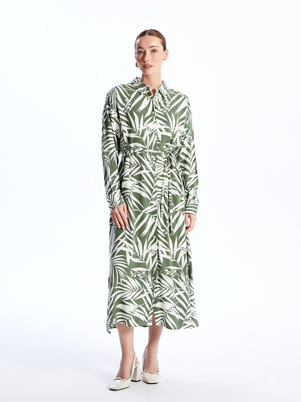 Robe Chemise à Motifs à Manches Longues pour Femmes-1