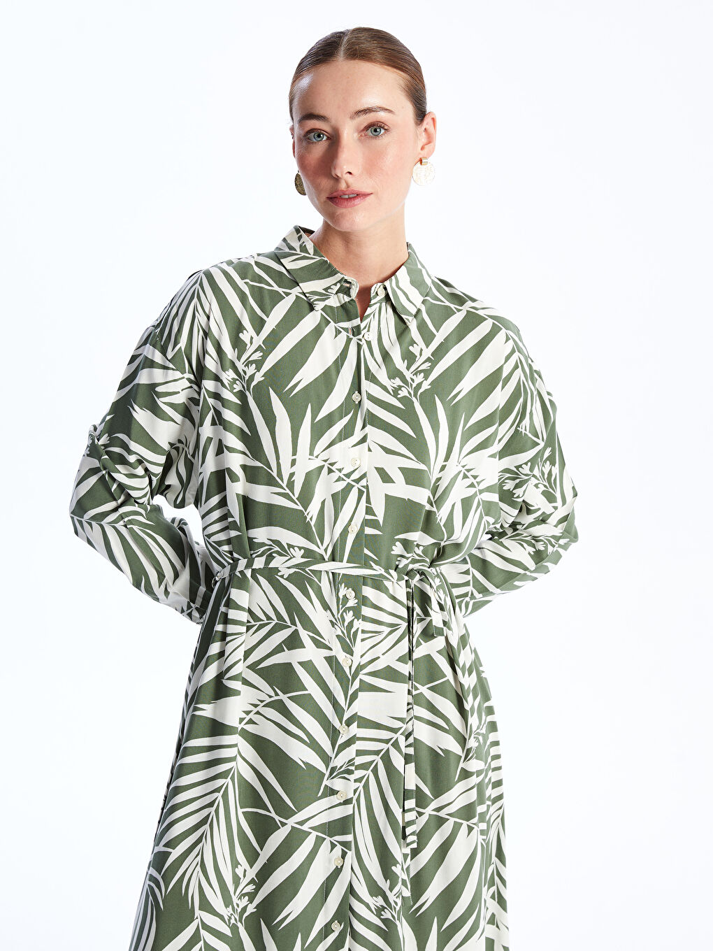 Robe Chemise à Motifs à Manches Longues pour Femmes-2