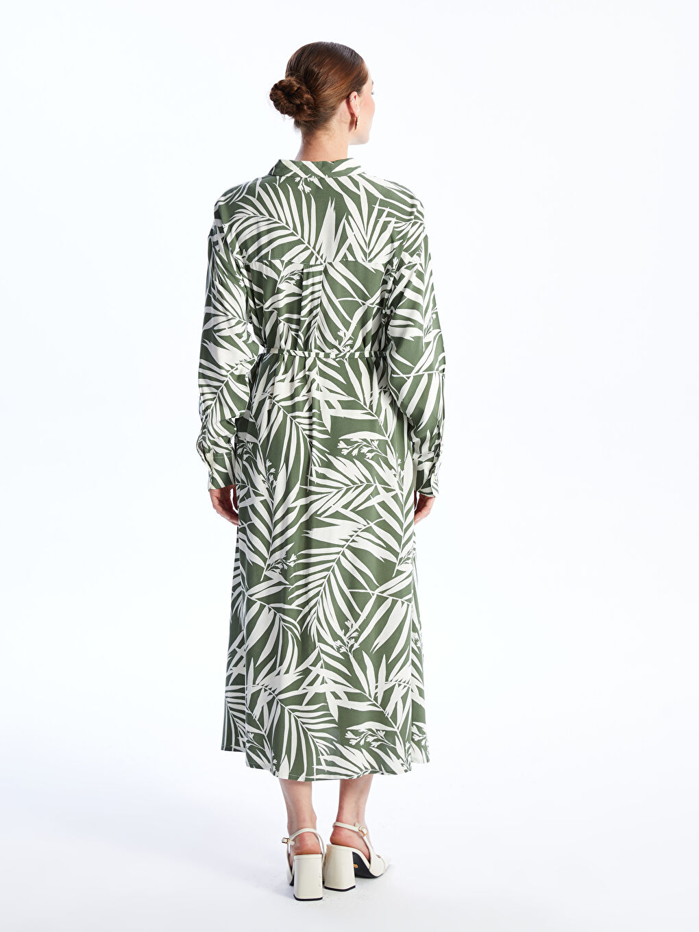 Robe Chemise à Motifs à Manches Longues pour Femmes-4