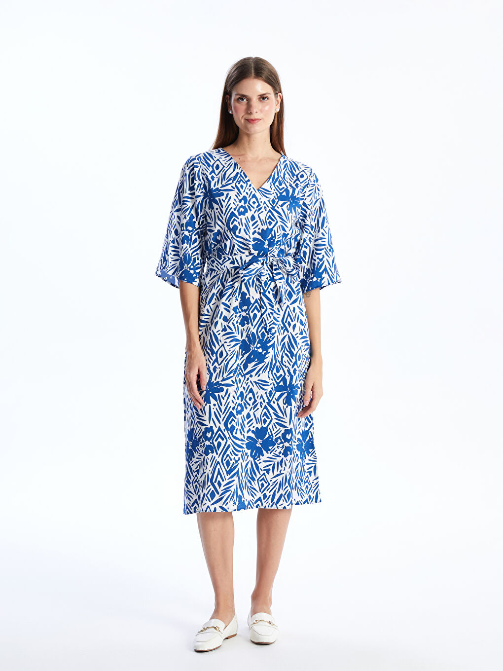 LCWAIKIKI Classic V-Neck Patterned Women's Dress -S49662Z8-LSJ