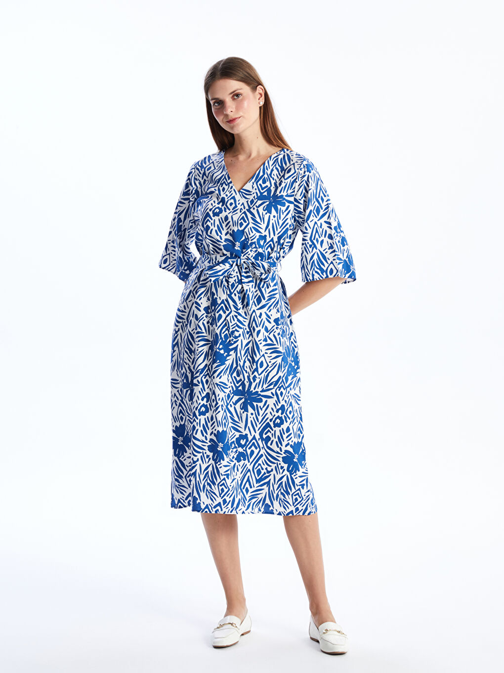 LCWAIKIKI Classic V-Neck Patterned Women's Dress -S49662Z8-LSJ