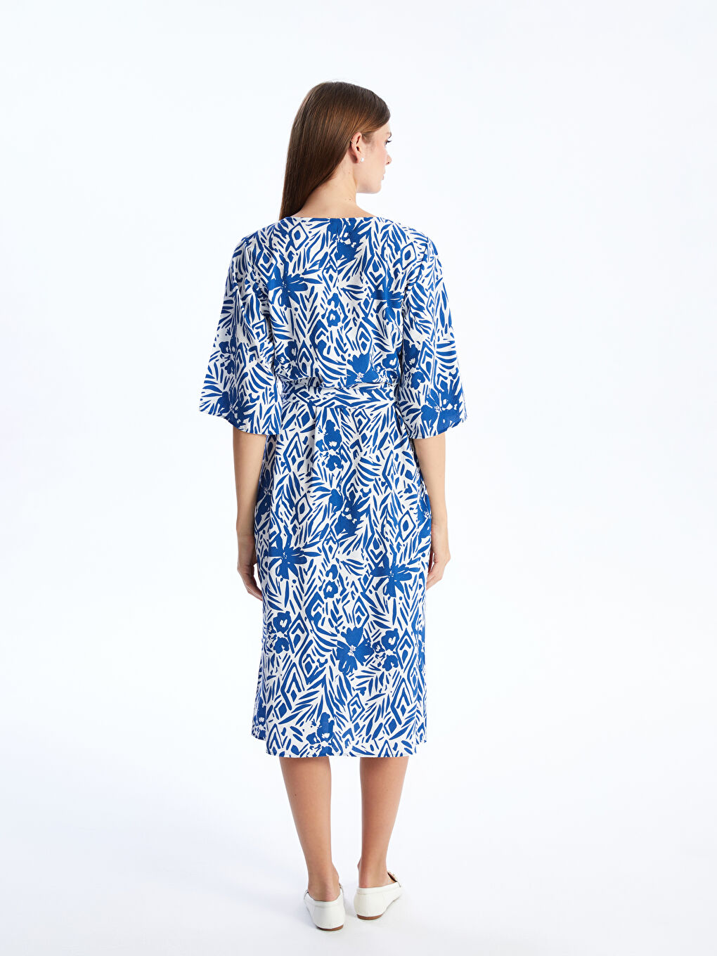LCWAIKIKI Classic V-Neck Patterned Women's Dress -S49662Z8-LSJ