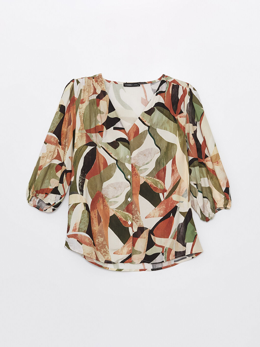 V-Neck Patterned Women's Blouse -S49665Z8-F9C