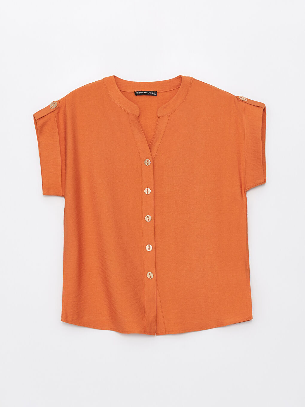 Henley Neckline Straight Short Sleeve Women Blouse -S49666Z8-VHX