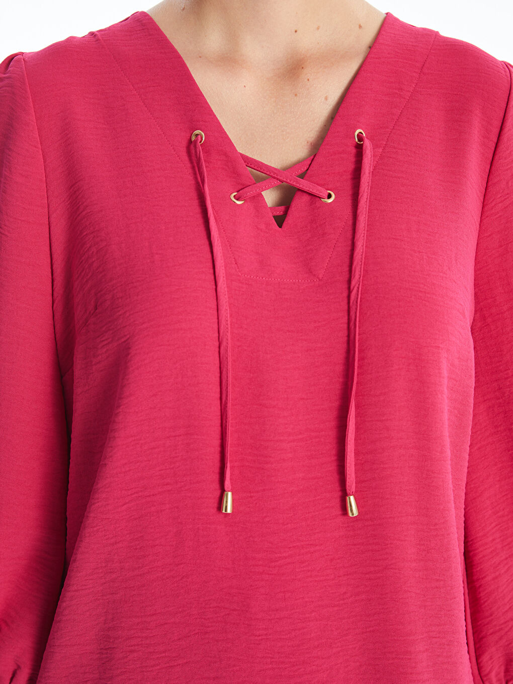 V-Neck Plain Aerobin Women's Blouse -S49689Z8-EDF