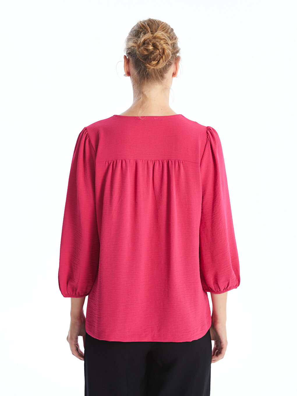 V-Neck Plain Aerobin Women's Blouse -S49689Z8-EDF