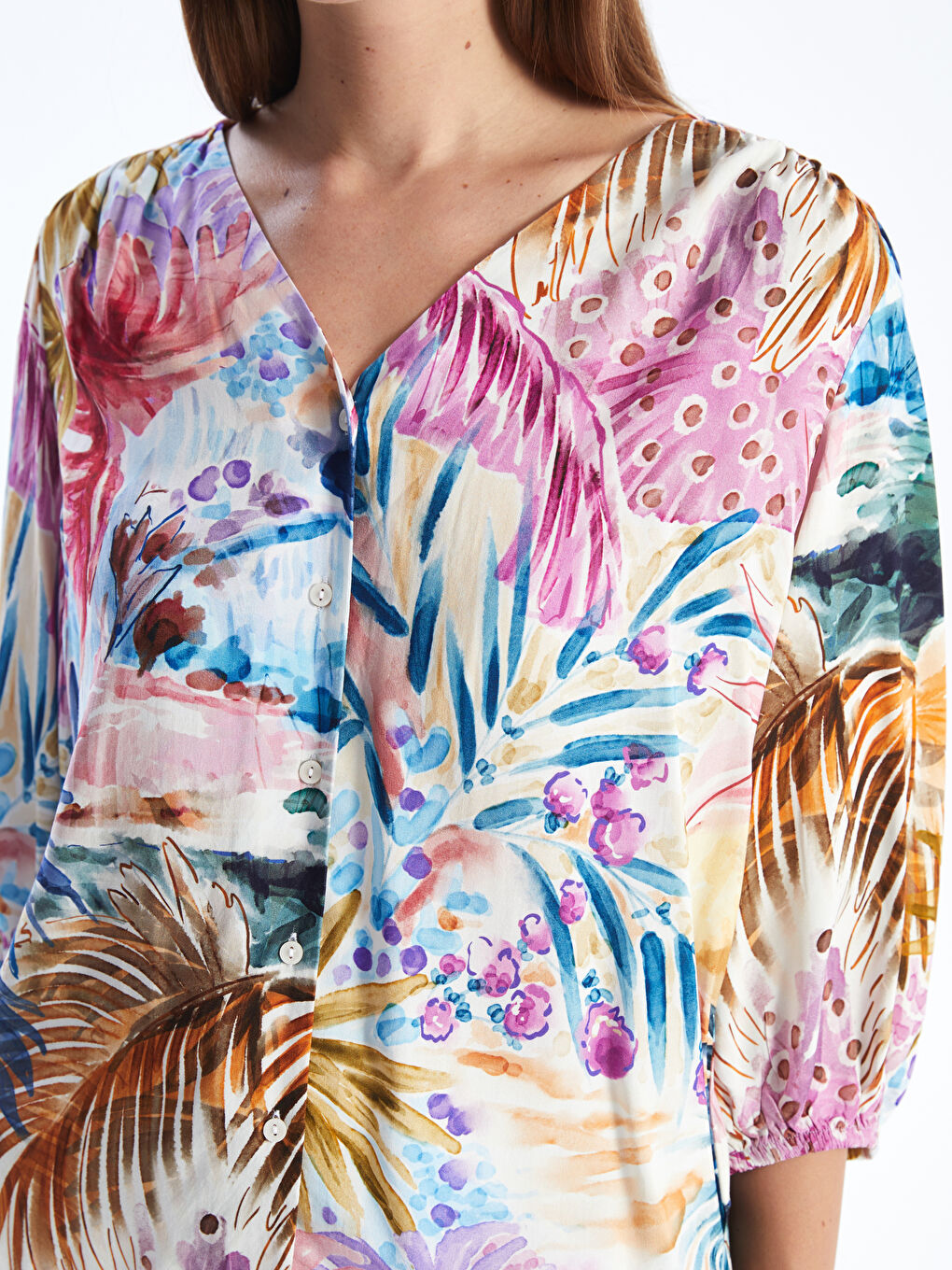 V-Neck Patterned Women's Blouse -S49696Z8-LQQ