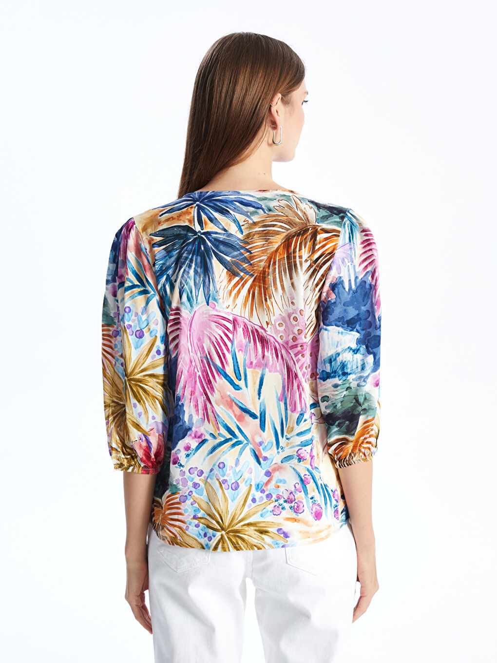 V-Neck Patterned Women's Blouse -S49696Z8-LQQ