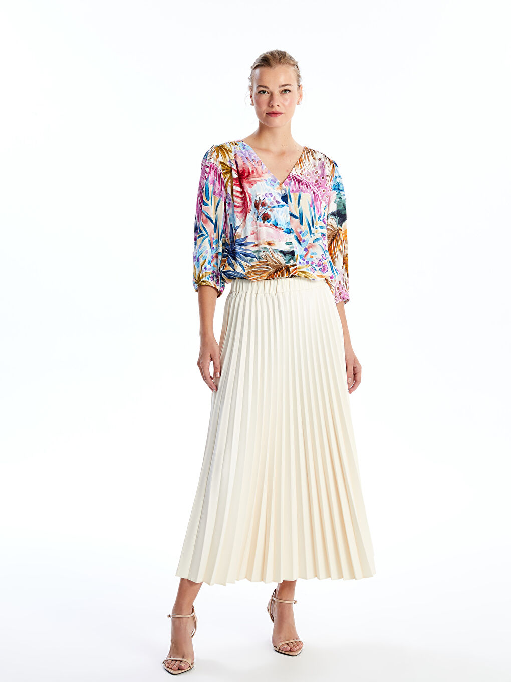 V-Neck Patterned Women's Blouse -S49696Z8-LQQ
