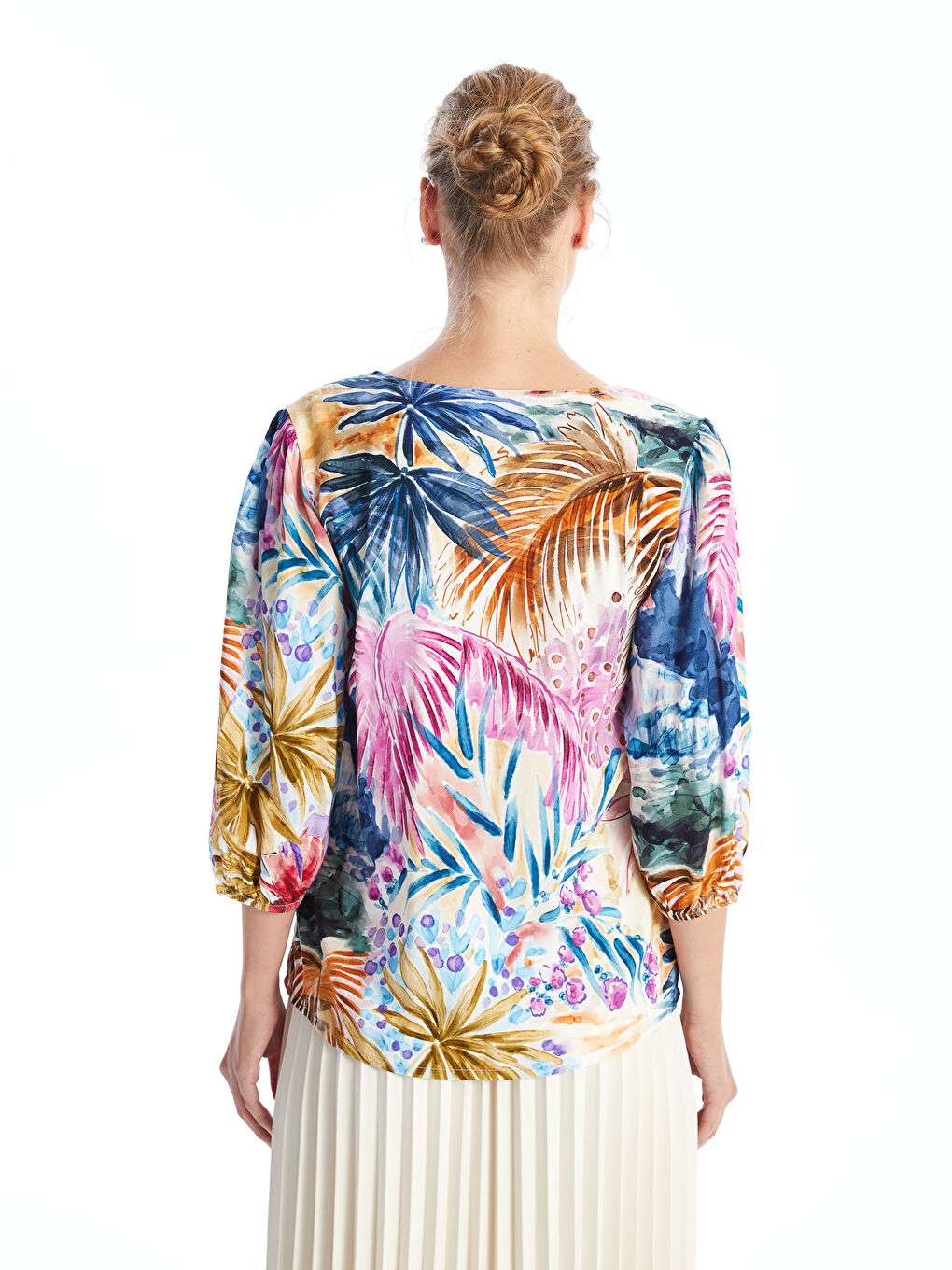 V-Neck Patterned Women's Blouse -S49696Z8-LQQ