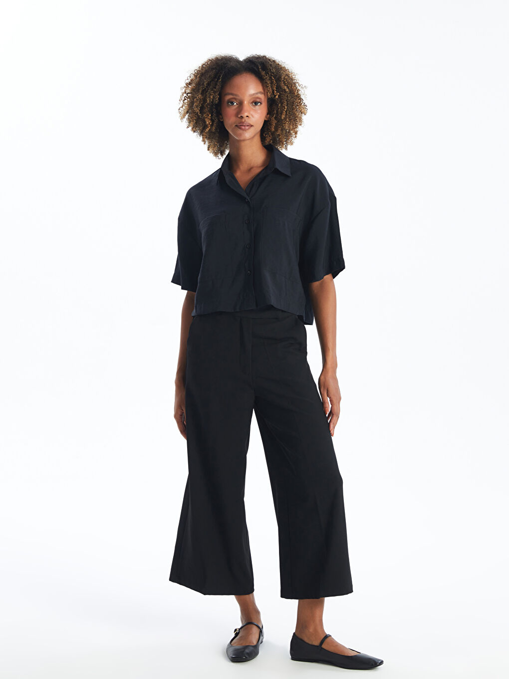 Plain Short Sleeve Crop Women's Shirt -S49712Z8-CVL