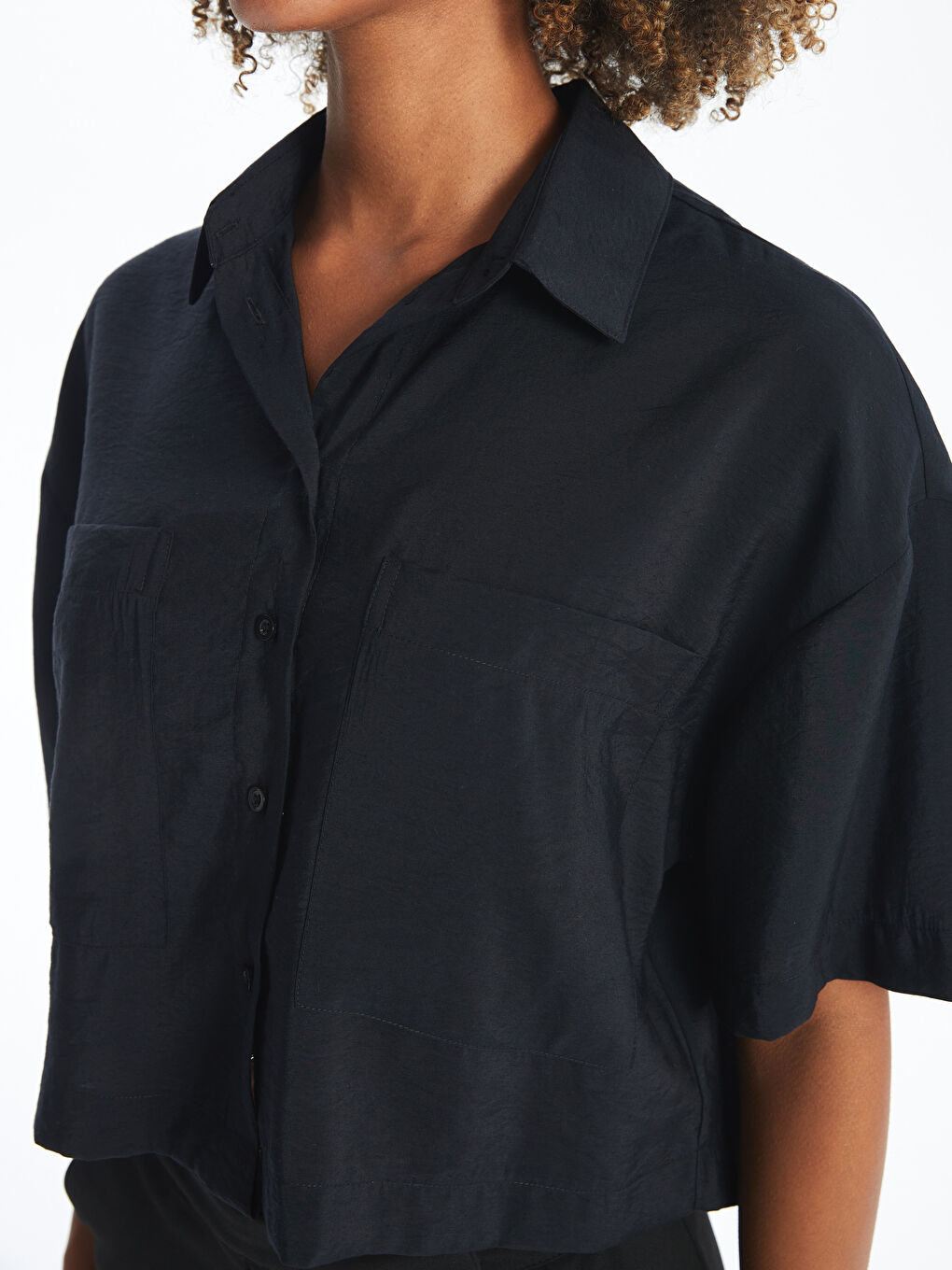 Plain Short Sleeve Crop Women's Shirt -S49712Z8-CVL