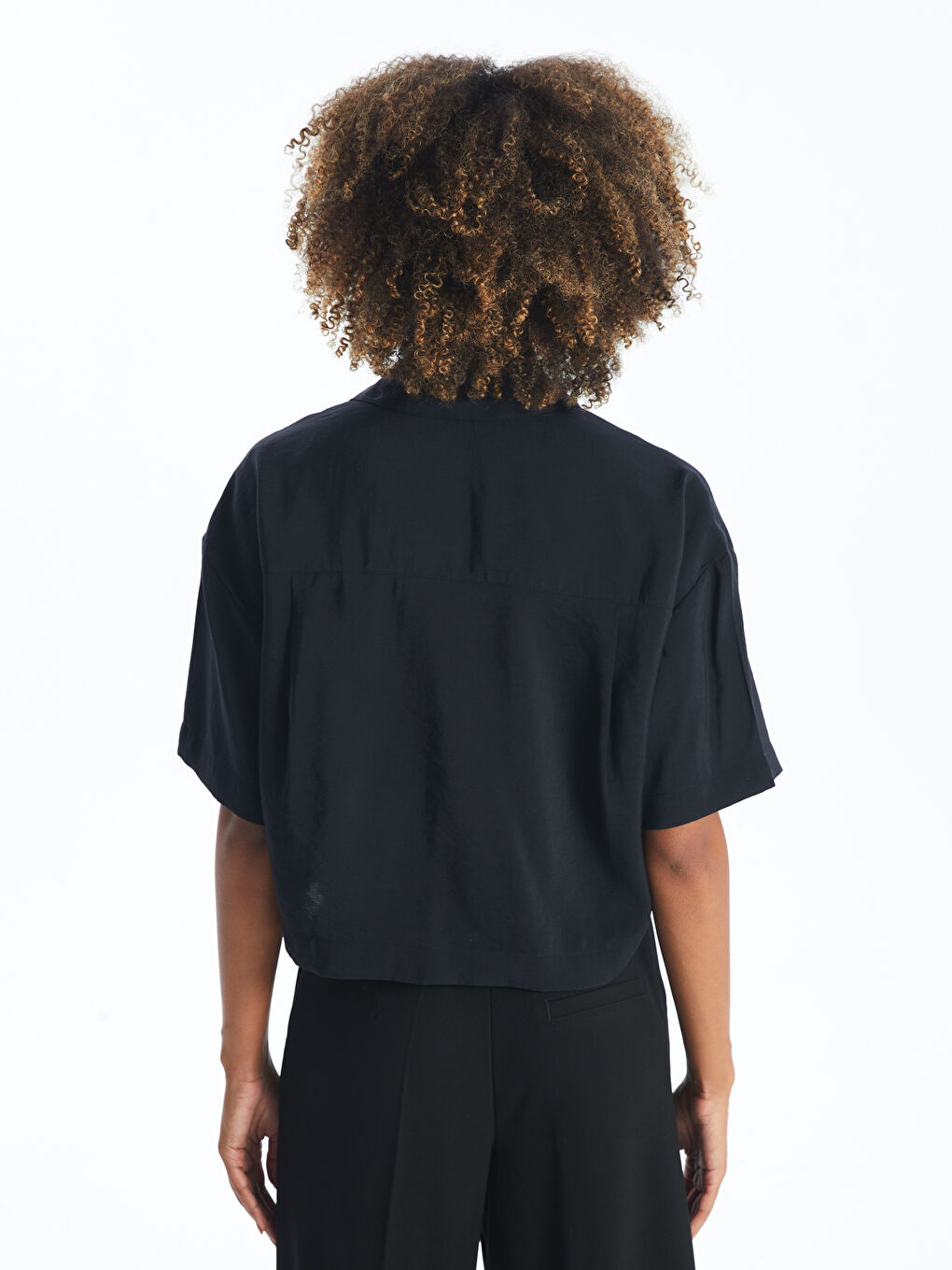 Plain Short Sleeve Crop Women's Shirt -S49712Z8-CVL