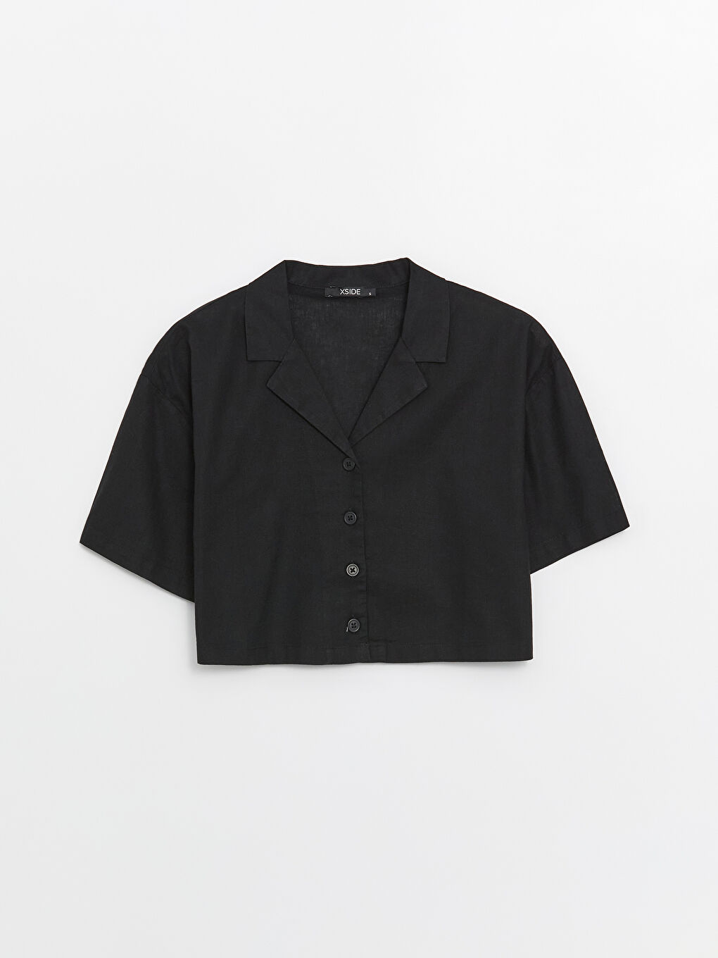 Plain Short Sleeve Crop Linen Blend Women's Shirt -S49715Z8-CVL