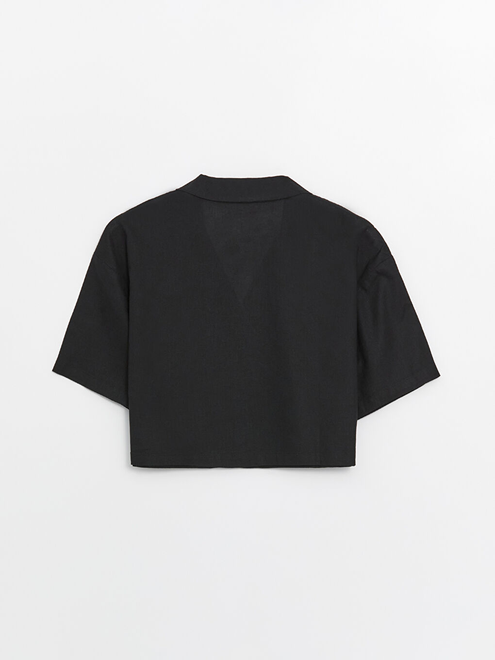 Plain Short Sleeve Crop Linen Blend Women's Shirt -S49715Z8-CVL