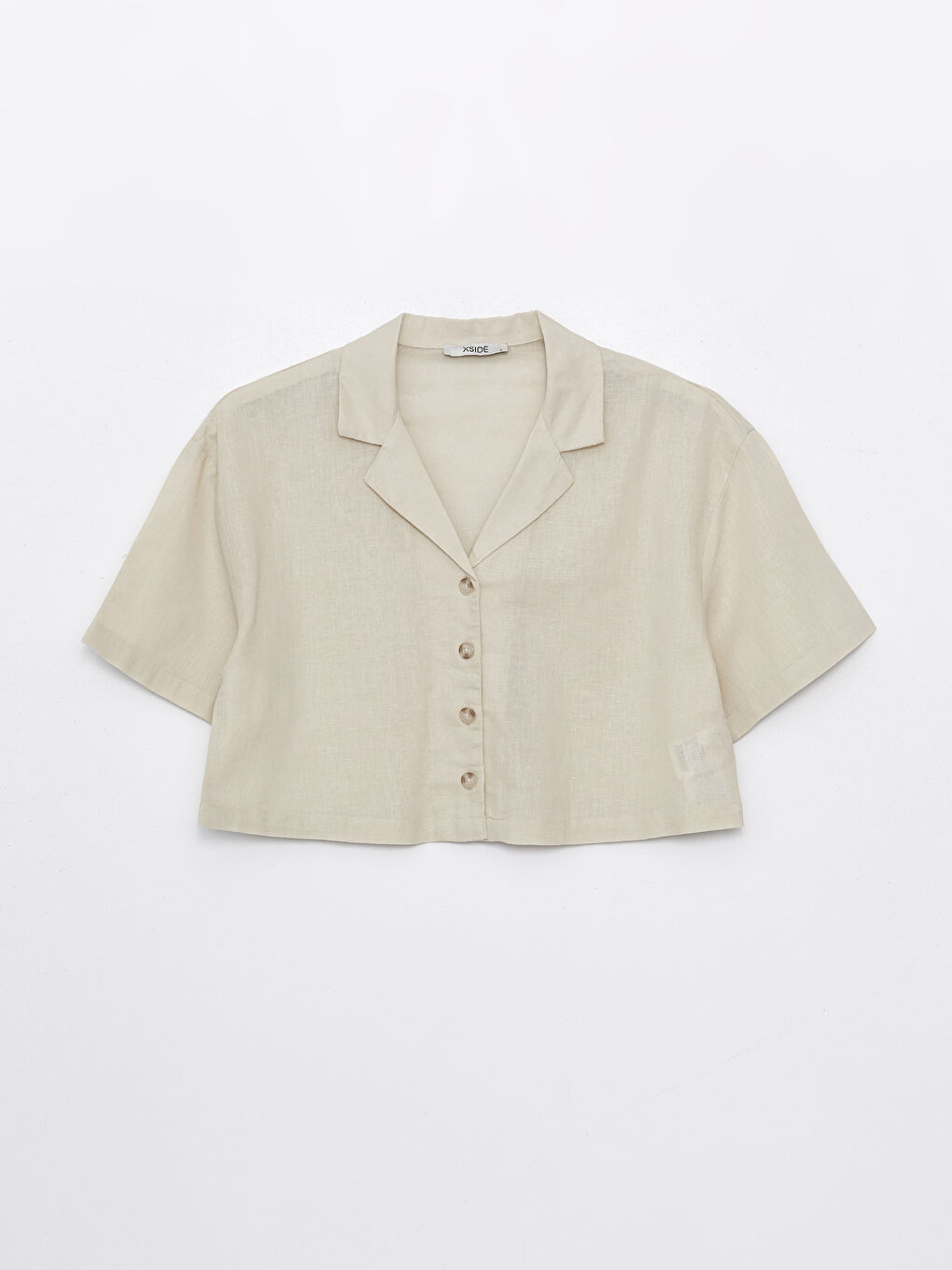 Plain Short Sleeve Crop Linen Blend Women's Shirt -S49715Z8-VHM