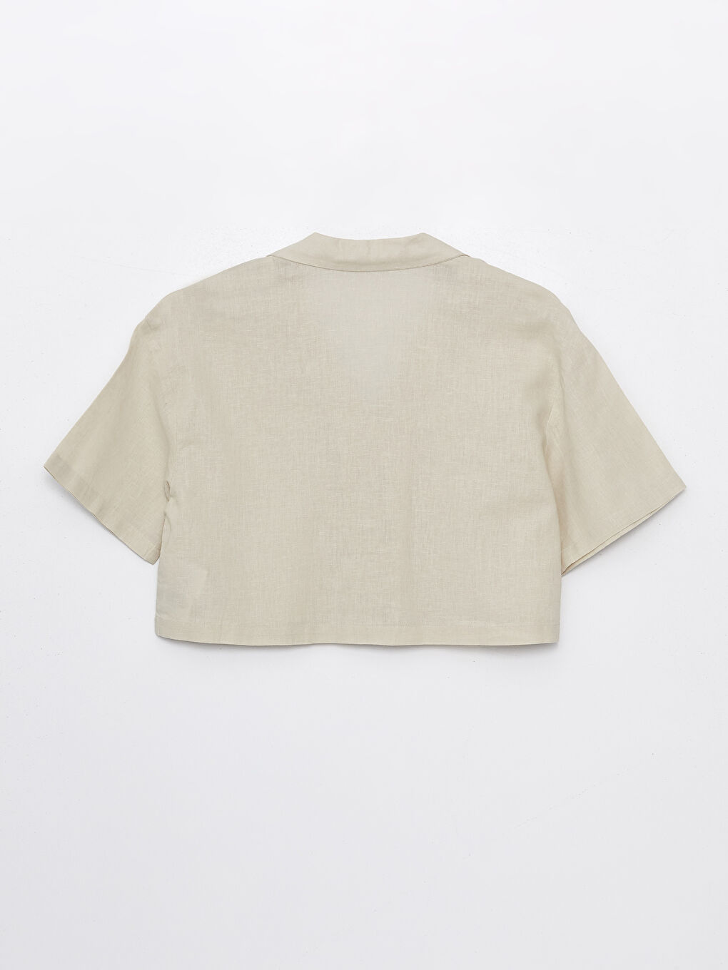 Plain Short Sleeve Crop Linen Blend Women's Shirt -S49715Z8-VHM