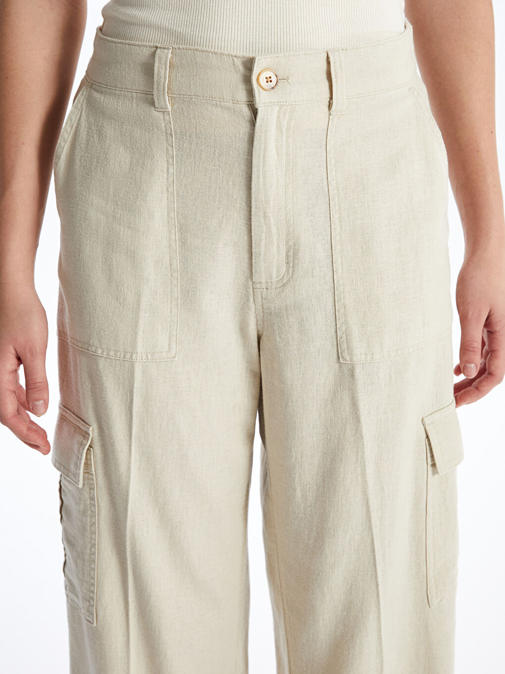 Elastic Waist Straight Linen Blend Women's Trousers -S49719Z8-CTL