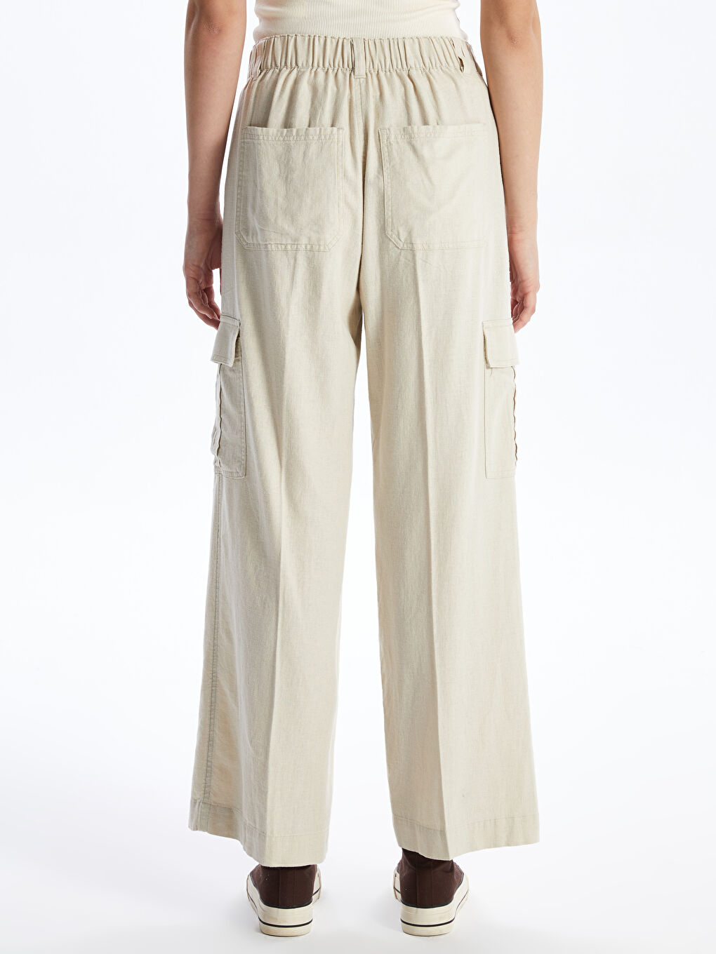 Elastic Waist Straight Linen Blend Women's Trousers -S49719Z8-CTL