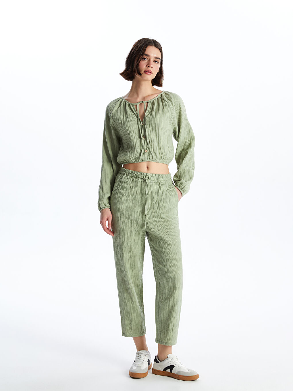 Elastic Waist Comfortable Fit Muslin Women's Trousers -S49721Z8-VKZ