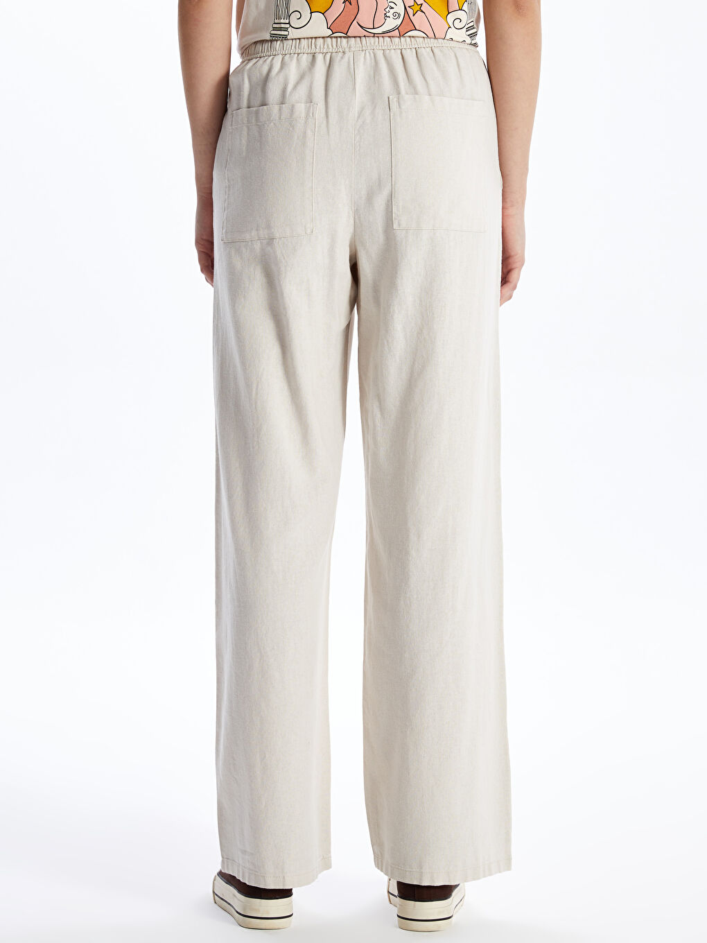 Elasticated Waist Plain Linen Blend Women's Trousers-9
