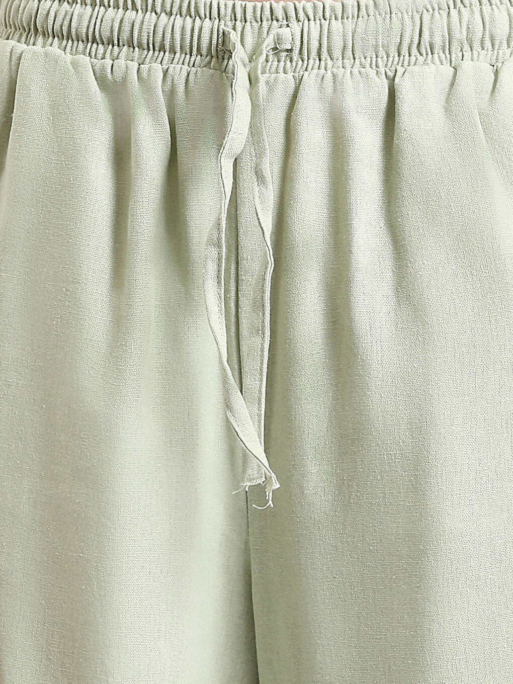 Pantalon en Mélange de Lin Uni à Taille Élastiquée pour Femmes-4