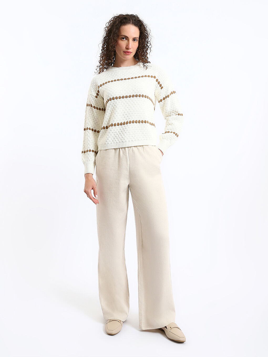 Elasticated Waist Plain Linen Blend Women's Trousers-2