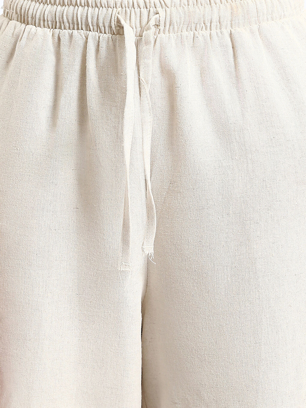 Elasticated Waist Plain Linen Blend Women's Trousers-4