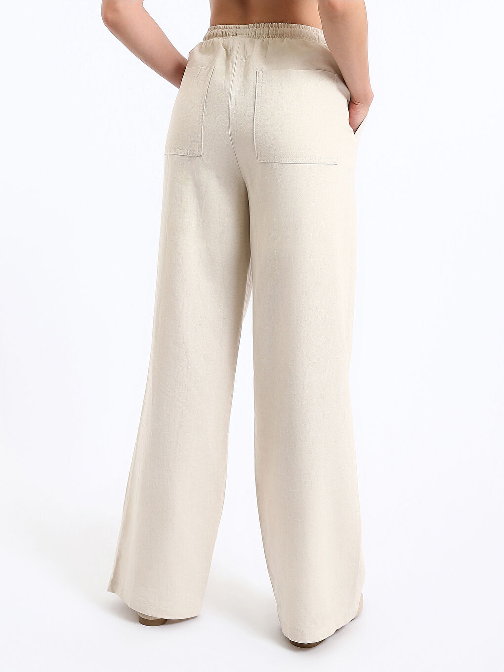 Elasticated Waist Plain Linen Blend Women's Trousers-8