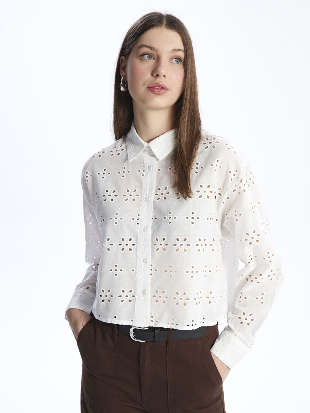 XSIDE Selbstgemustertes Langarm-Crop-Hemd für Damen -S49762Z8-KE8